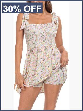 Women's Romper Dress with Built in Shorts Smocked Mini Sundress